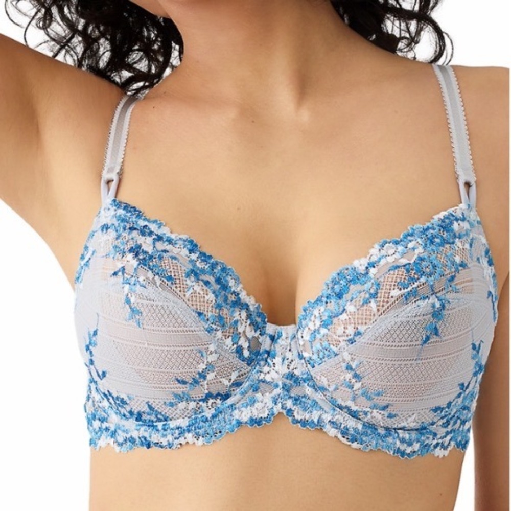 Wacoal Embrace Lace Underwire Bra 65191 Micro Chip Blue White 36D NEW Z2